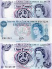 Isle Of Man, 50 New Pence and 1 Pound, (50 New Pence, 1979, UNC, QE II, p33, serial number: C641224), (1 Pound, 1972, UNC, QE II, p29a, serial number:...