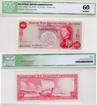 Isle Of Man, 10 Shillings, 1969, UNC, ICG 60, QE II, p24b, serial number: A51253...