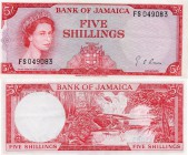 Jamaica, 5 Shillings, 1964, AUNC, QE II, p51Ad, serial number: FS 049083