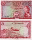 Jersey, 5 Pounds, 1963, XF, QE II, p9b, Serial Number: B302378