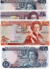 Jersey, 1 Pound, 5 Pounds and 10 Pounds, (1 Pound, 1976, UNC, QE II, p11a, Serial Number: AB 508406), (5 Pounds, 1989, UNC, QE II, p16, Serial Number:...