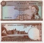 Jersey, 10 Shillings, 1963, UNC, QE II, p7, serial number: B 849156