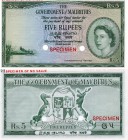 Mauritius, 5 Rupees, 1954, UNC, COLOR TRİAL SPECİMEN, p27a, No serial number, no signature, (VERY RARE)