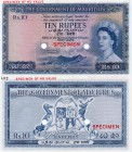 Mauritius, 10 Rupees, 1954, UNC, QE II, p28a, no serial number, no signature, COLOR TRİAL SPECİMEN, VERY RARE
