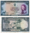Rhodesia, 5 Pounds, 1964, XF, QE II, p26b, serial number: F/2 089607, RARE