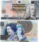 Scotland, 5 Pounds, 2002, UNC, QE II, p362, Serial Number: TQG J0025591