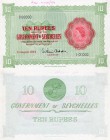 Seychelles, 10 Rupees, 1954, UNC, SPECİMEN, p12, Serial Number: A/2 00000, (CANCELLED)