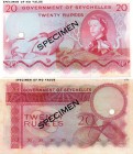 Seychelles, 20 Rupees, 1968, VF, SPECİMEN, QE II, p16s (no serial number, no signature)