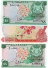 Singapore, 5 Dollars and 10 Dollars, (5 Dollars, 1967, UNC, p2a, serial number: A/10 319449, sign: Kim Lim San), (10 Dollars, 1972, UNC, p3c, serial n...