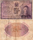 South Rhodesia, Shillings, 1945, FINE, p8b, serial number: D/22 078109, King George VI portrait, RARE