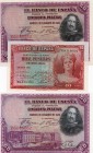 Spain, 10 Pesetas and 50 Pesetas, (10 Pesetas, 1935, UNC, p86, serial number: BO.110.804), (50 Pesetas, 1928, UNC, p75b, serial number: D3.646.052)