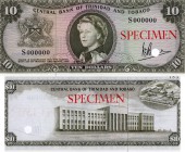 Trinidad And Tobago, 10 Dollars, 1964, UNC, SPECİMEN, QE II, P28cs, Serial number: S000000, Signature: Victor E. Bruce