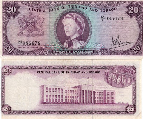 Trinidad And tobago, 20 Dollars, 1964, VF-XF, QE II, p29d, serial number: M/1 98...