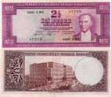 Turkey, 2 ,1/2 Lira, 1955, XF, 5/2 Emission, p151, Serial Number: L20 17773
Washed