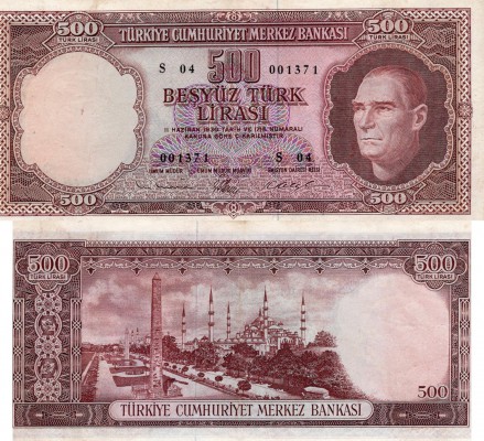Turkey, 500 Lira, 1962, AUNC, 5/3. Emission, p178, Serial Number: S04 001371
Li...