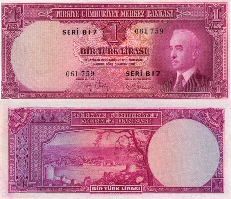 Turkey, 1 Lira, 1942, AUNC-UNC, p135, 2/1. Emission, serial number: B17 061759
...