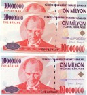 Turkey, 10.000.000 Lira (2), 1999, UNC, p214, 7/1. Emission, serial numbers: A08 400448 /E01 453160, Mustafa Kemal Atatürk portrait