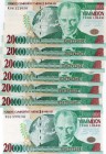 Turkey, 20.000.000 Lira (6), 2001, UNC, p215, 7/1. Emission, serial numbers: B75 702402 /C88 387652 /D38 945898 /H38 577134 /J02 845503 /K04 121050, M...