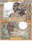 West African States, 1000 Francs, 1959-1965, UNC, p103An, serial number: M.205 A-75184, no date