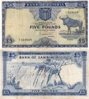 Zambia, 5 Pounds, 1964, FINE-VF, p3, serial number: C/1 215618, VERY RARE