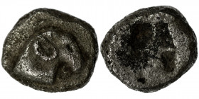 Thraco-Macedonia area. Uncertain mint. Circa 500-450 BC. AR Drachm (17mm, 3.37g). Protome of ram right / Quadripartite incuse square. Apparently unpub...