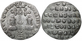 Byzantine Empire. Basil II Bulgaroktonos, with Constantine VIII. 976-1025. AR Miliaresion (21mm, 2.36g). Constantinople mint. ЄҺ TOVTω ҺICAT ЬASILЄI C...