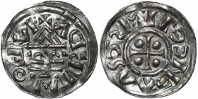 Czechia. Bohemia. Jaromir, 1003, 1004 - 1012, 1033 - 1034. AR Denar (20mm, 1.23g). Prague mint. IAROMIR DVX, temple across RR / RCSVVENCEIR, cross wit...