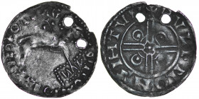 Denmark. Knud den Store (the Great) 1019-1035. AR Penning (20mm, 0.95g, 1h). Lund mint, Wulf moneyer. :DIIEOГHDEXUIIED+OIEΛX, Agnus Dei standing right...