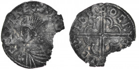 Denmark. Knud den Store (the Great) 1019-1035. AR Penning (19mm, 1.15g, 6h). Struck after 1017. +CNUT REX ANG[LOX], bareheaded draped bust left / +[HI...