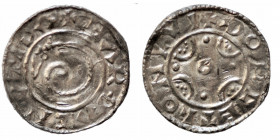 Denmark. Harthacnut 1035-1042. AR penning (18mm, 1.00g). Lund mint, Thorcetl moneyer. +HARDECNVT I DA, curled serpent / +DORCETL ON LVI, cross made up...
