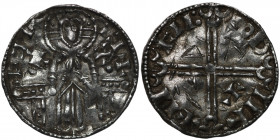 Denmark. Svend Estridsen. 1047-1075. AR Penning (17mm, 0.93g). Lund mint. +CI IC+, Christ on throne facing, above shoulder crosses / +II EIC OD II߅, l...
