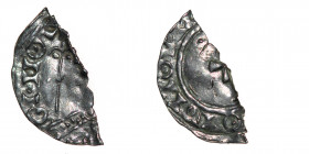 Denmark. Svend Estridsen(?) 1047-1075. AR half penning (15mm, 0.24g). OINOD[___], bust left holding lis-tipped scepter / OIIIIOVI[__], small cross pat...