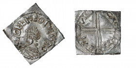 Sweden. Time of Olof Skötkonung 995-1022. AR Klippe-Penning (19mm x 19mm, 2.36g). Imitation of Aethelred II Long Cross type. Sigtuna mint. Struck ca 1...