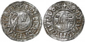 England. Aethelred II 978-1016. AR Penny (20mm, 1.79g, 12h). First Hand type (BMC iia, Hild. B1). London mint; moneyer Eadmund. Struck circa 979-985. ...