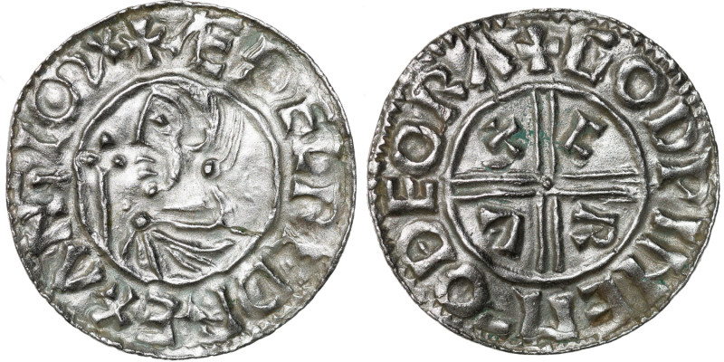 England. Aethelred II 978-1016. AR Penny (19.5mm, 1.59 g, 3h). Crux type (BMC ii...