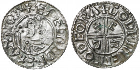 England. Aethelred II 978-1016. AR Penny (19.5mm, 1.59 g, 3h). Crux type (BMC iiia, Hild. C). Derby mint; moneyer Godwine. Struck circa 991-997. + ÆÐE...