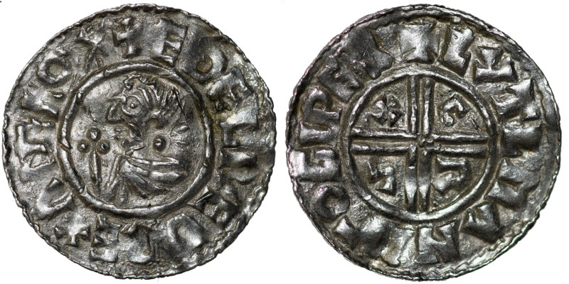 England. Aethelred II 978-1016. AR Penny (20mm, 1.49g, 12h). Crux type (BMC iiia...