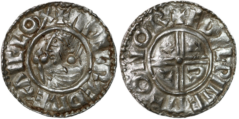 England. Aethelred II 978-1016. AR Penny (19.5mm, 1.74g, 9h). Crux type (BMC iii...