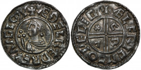 England. Aethelred II 978-1016. AR Penny (21mm, 1.67g, 6h). Crux type (BMC iiia, Hild. C). Wallingford mint; moneyer Ælfric. Struck circa 991-997. + Æ...