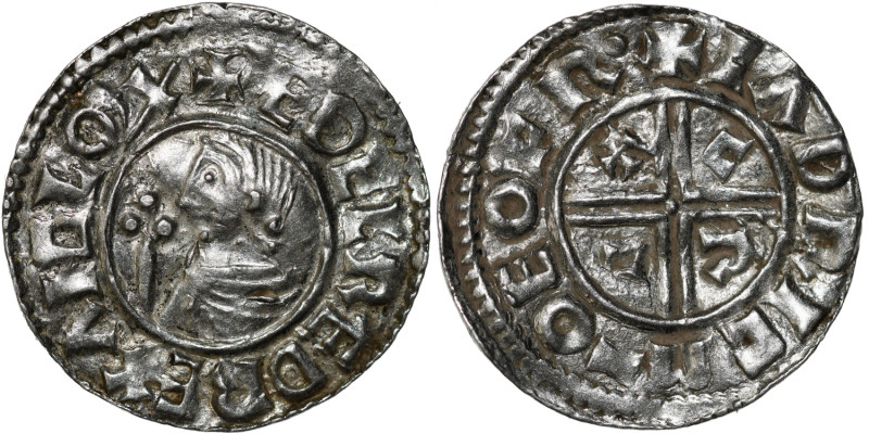 England. Aethelred II 978-1016. AR Penny (20.5mm, 1.45g, 5h). Crux type (BMC iii...