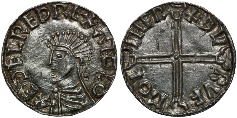 England. Aethelred II 978-1016. AR Penny (20mm, 1.40g, 4h). Long Cross type (BMC...