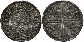 England. Aethelred II 978-1016. AR Penny (18mm, 1.18g, 10h). Helmet type (BMC VIII, Hild. E). London mint; moneyer Toka. Struck 1003-1009. + EÐELRED R...