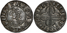 England. Cnut the Great 1016-1035. AR penny (18mm, 0.87g, 1h). Quatrefoil type (BMC viii, Hild. E). Hastings mint; moneyer Aethelsige. Struck circa 10...