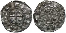 France. Dukes of Normandy. In the name of Saint Romain (?). AR Denier (21mm, 0.96g). Rouen mint(?). Struck ca 980s. +S C ROMAN, patriarchal cross, in ...