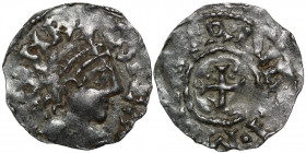 Germany. Maastricht. Heinrich II 1002-1014. AR Denar (18mm, 1.34g). Maastricht mint. [HEI]NRICVSREX, diademed bust right / M[__]TAIV[_]I•, cross, pell...