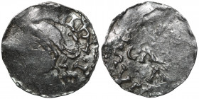 Germany. Aachen. Heinrich II 1002-1024. AR Denar (17mm, 1.34g). Aachen mint. HENRIC[VSREX], diademed bust left / Above [REXHE], below [RIC]VSA, across...