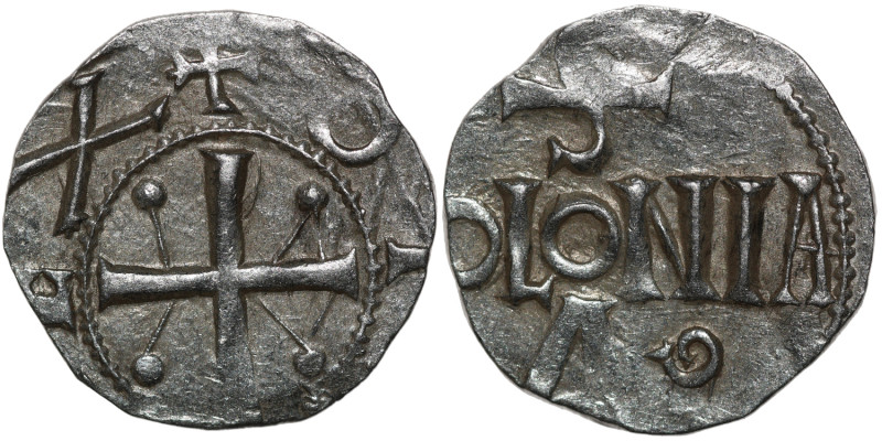 Germany. Cologne. Otto III 983-1002. AR Denar (16mm, 1.77g). Cologne mint. +OT[T...
