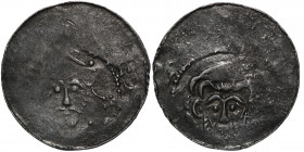 Germany. Brandenburg. Heinrich III 1046-1056. AR Denar (17mm, 1.12g). Uhrsleben mint. [H]EI[NRICVS IMP], crowned bust facing / [S PETRVS], bust facing...