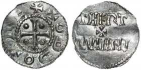 Germany. Duchy of Saxony. Otto III 983-1002. AR Denar (19mm, 1.03g). Dortmund mint. +ODDO+REX, cross with pellet in each angle / THERT / + / MANNI, le...