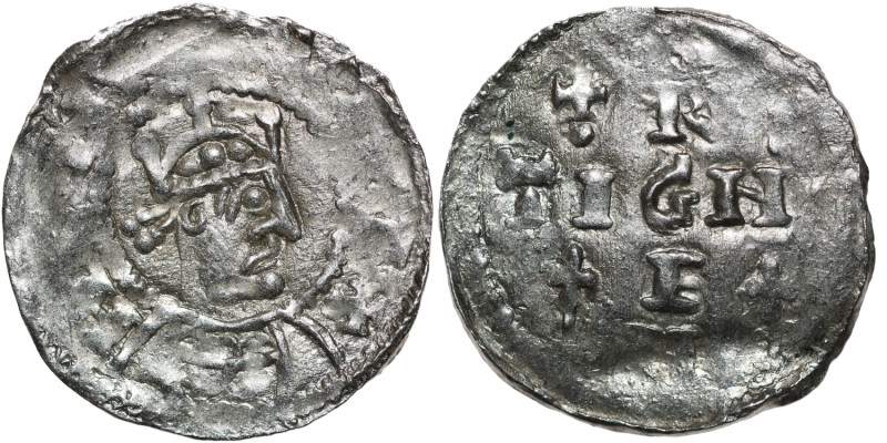 Germany. Swabia. Heinrich II 1002-1024. AR Denar (20mm, 1.32g). Strasbourg mint....